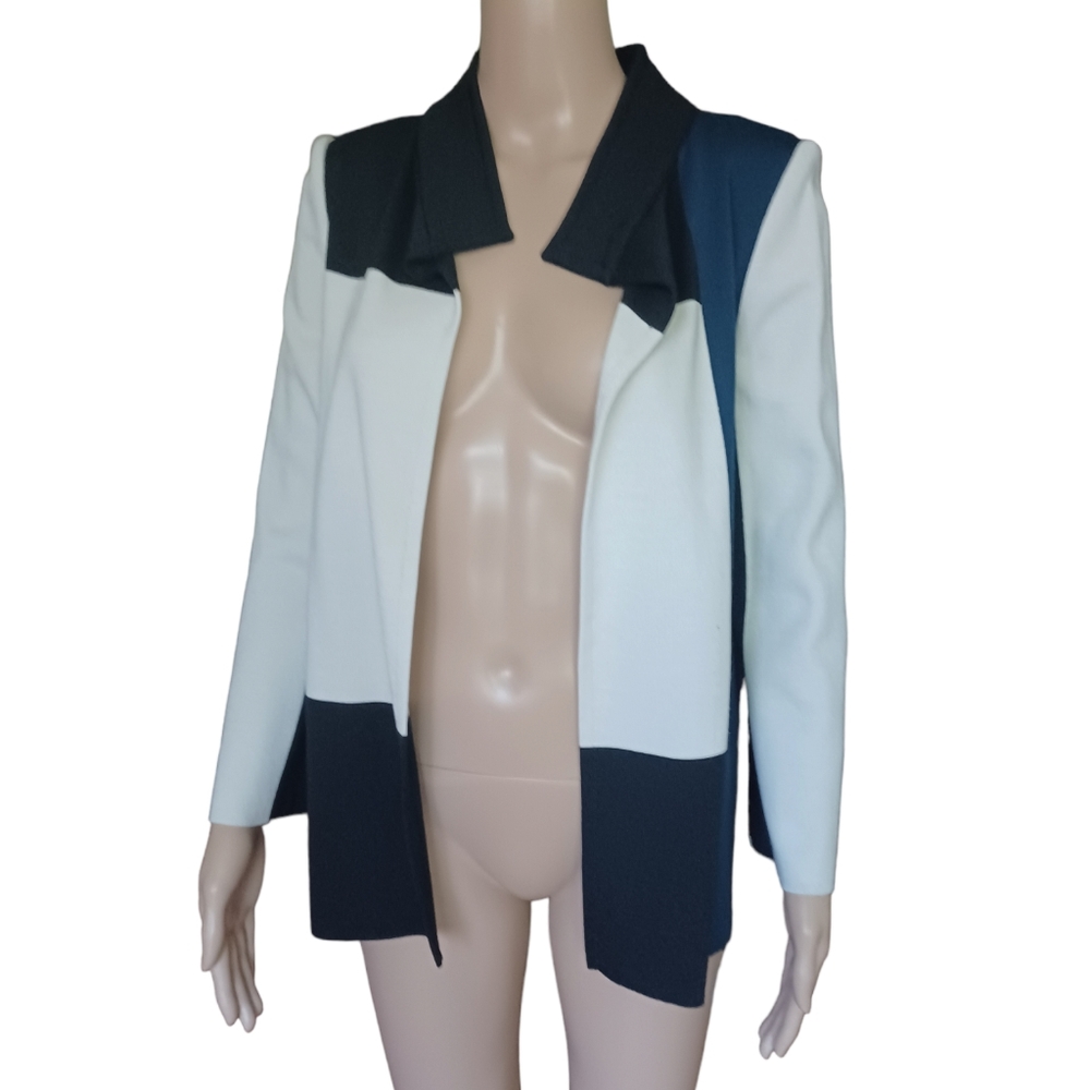 ST. JOHN Womens Multicolor Open Front Jacket Colorblock Knit Wool Blend Size 4 - Picture 2 of 10